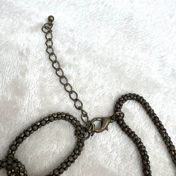 Chunky Earthy Beaded Link Statement Necklace Olive Green Brown Gold Tone - Picture 5 of 6